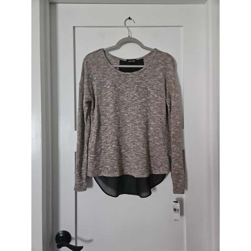NWT A. Byer Metallic Gold Lurex Knit Sweater Chiffon Hem Blouse Medium M Shimmer